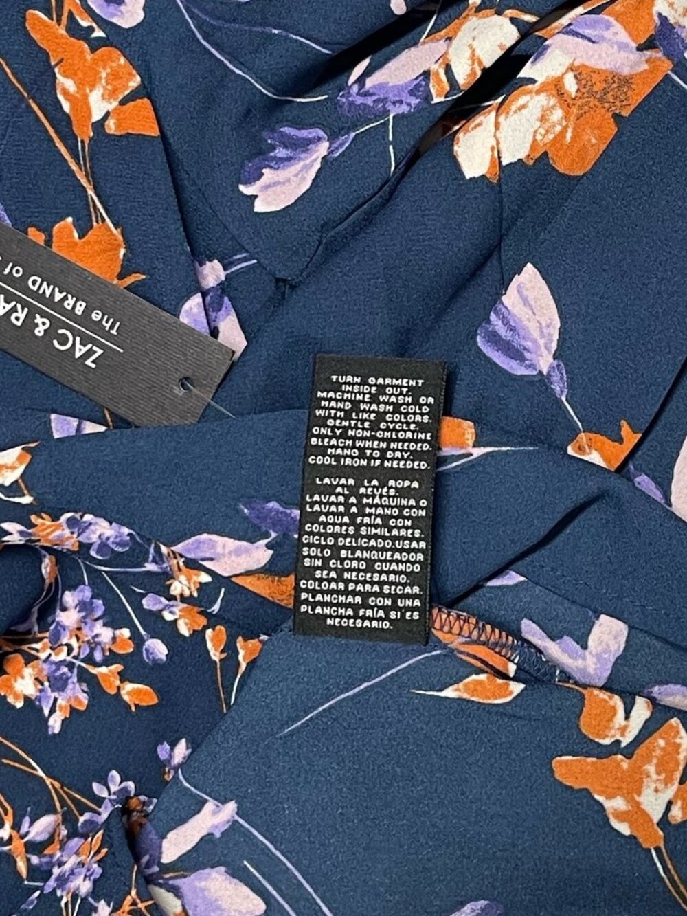 Zac & Rachel Long-Sleeve Navy Floral Blouse with Lavender & Orange Blossoms - Picture 15 of 16